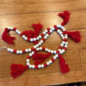 Red and White Beaded Tassel Garland